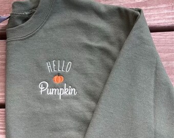 Fall Custom Embroidered Hello Pumpkin Crewneck Sweatshirt