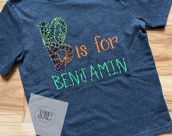 Boys Halloween Shirt, Kids Monogrammed Halloween Shirt, Embroidered Halloween Shirt