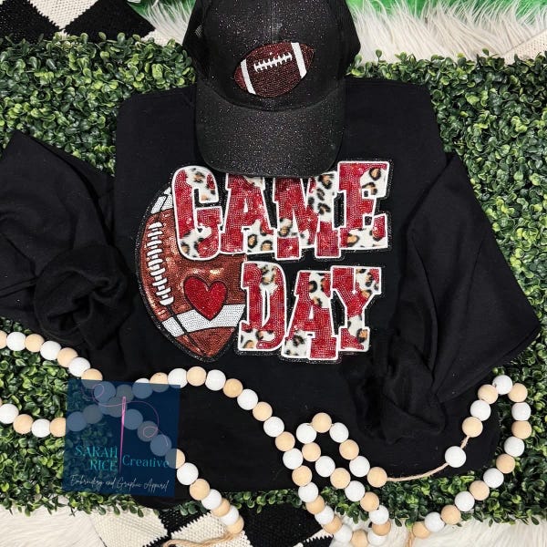 Football Game Day Chenille Sequin Patch Crewneck Sweatshirt