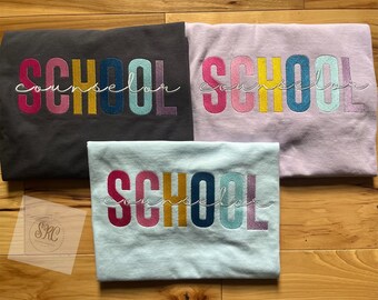 School Counselor Embroidered Tee, Personalized Embroidered Shirt, Custom Embroidered Shirt, Gift for School Counselor