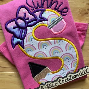 Embroidered Back to School Custom Pencil Shirt, Girls Personalized Shirt 1st Day of School, Embroidered First Day of School Shirt