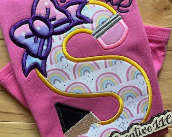 Embroidered Back to School Custom Pencil Shirt, Girls Personalized Shirt 1st Day of School, Embroidered First Day of School Shirt