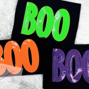 Halloween Boo Sequin Patch Crewneck Sweatshirt, Shirt for Trick or Treat