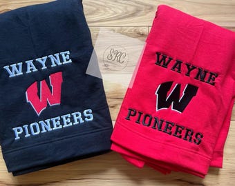 Wayne Pioneers Stadium Blanket, Custom Embroidered School Pride Blanket, Team Name Blanket