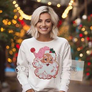 Santa Pink Chenille Patch Crewneck Sweatshirt image 2