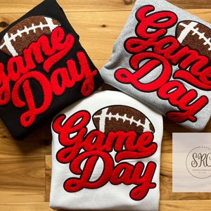 Football Game Day Chenille Patch Crewneck Sweatshirt