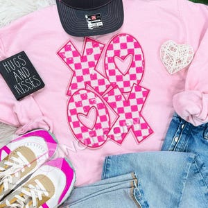 Valentines Day Checkered Sequin Patch Crewneck Sweatshirt, XoXo Sequins, Gift for Valentine