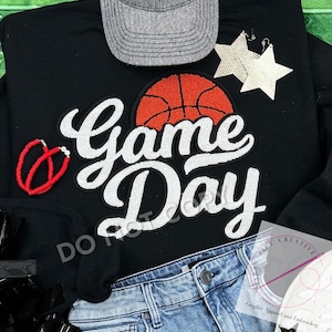 Basketball Game Day Chenille and Sequin Patch Crewneck Sweatshirt