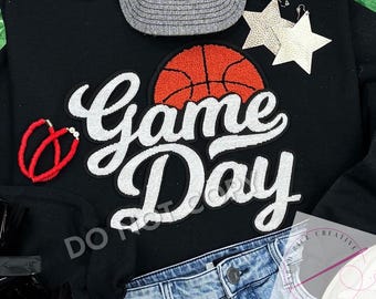 Basketball Game Day Chenille and Sequin Patch Crewneck Sweatshirt