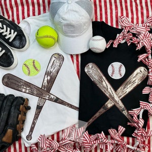 Softball Baseball Sequin Patch Graphic Tee, Shirt for Softball Mom. Baseball Mom, Gift for Softball Player, Gift for Baseball Lover