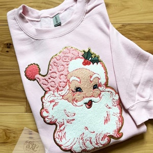 Santa Pink Chenille Patch Crewneck Sweatshirt image 1