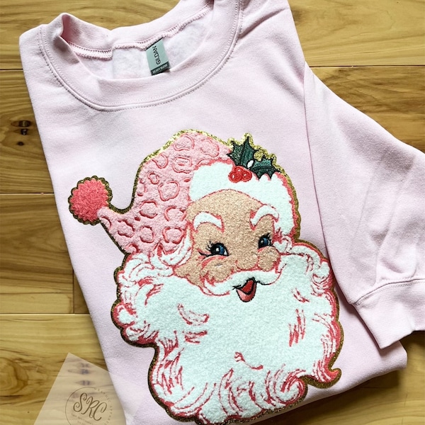 Santa Pink Chenille Patch Crewneck Sweatshirt