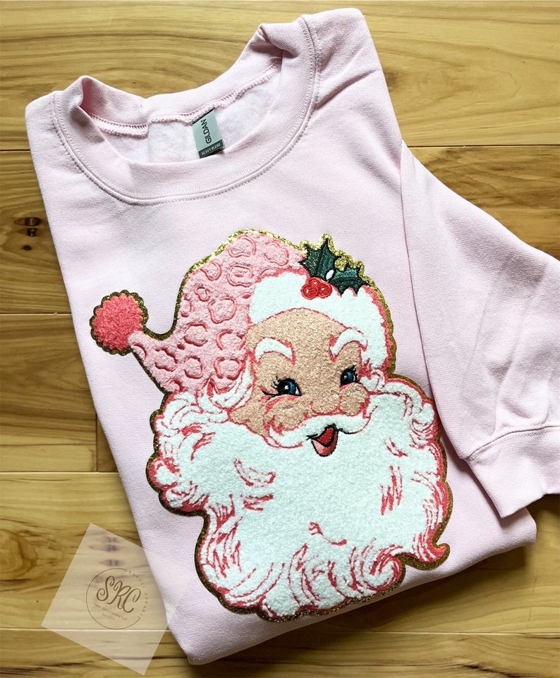 Santa Pink Chenille Patch Crewneck Sweatshirt image 1