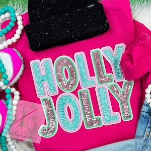 Christmas Holly Jolly Sequin Chenille Patch Crewneck Sweatshirt