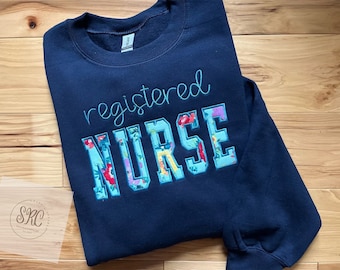 Registered Nurse Embroidered Sweatshirt, Custom Nurse Sweatshirt, Nurse Appreciation Week Gift, Gift for New Nurse Graduate