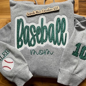 Baseball Mom Embroidered Hoodie, Custom Glitter Applique Baseball Sweatshirt
