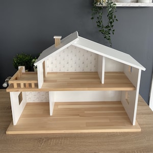 Natural wooden dolls house best sale