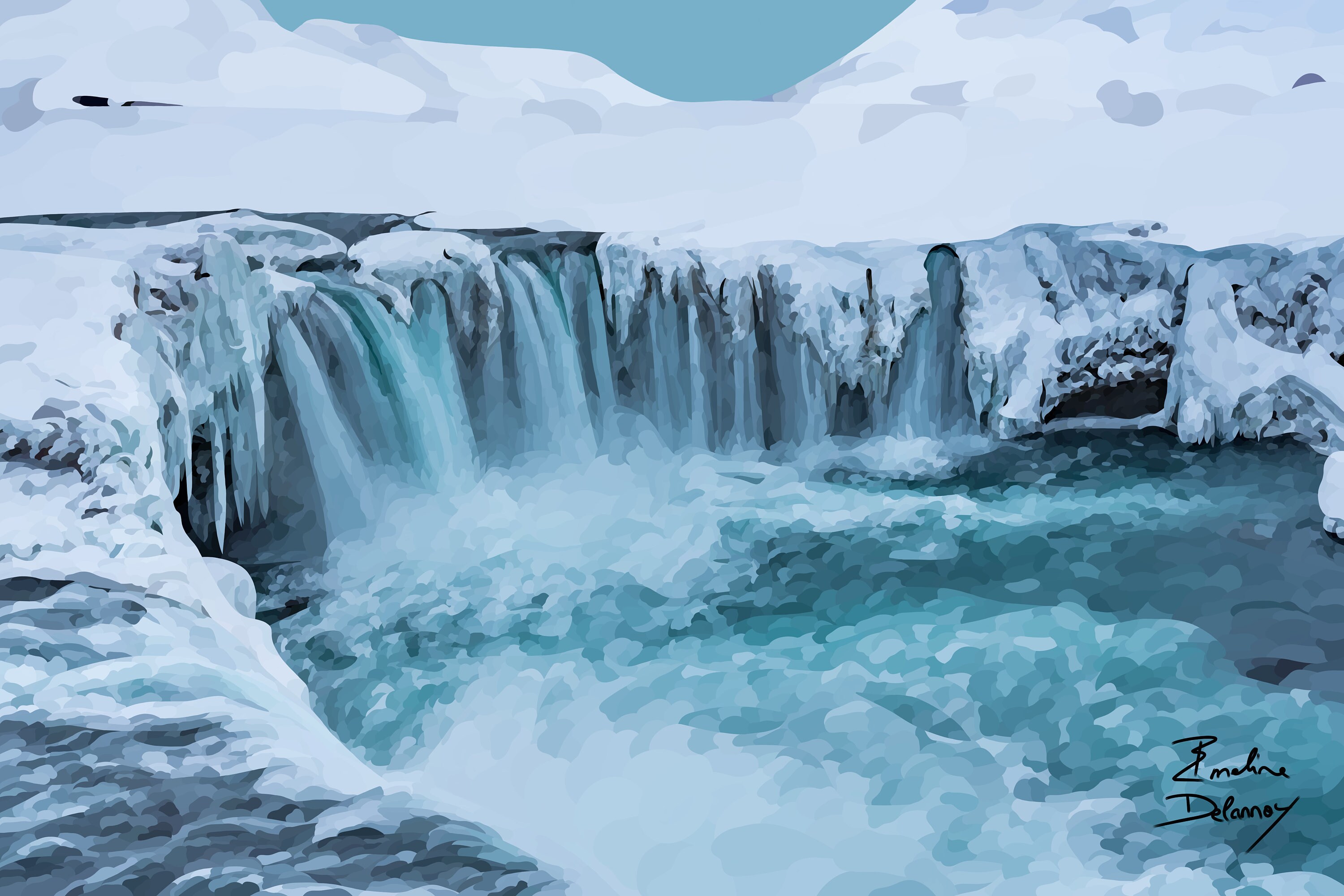 Tableau Impression Digitale Pour Décoration Murale d'une Cascade Islandaise