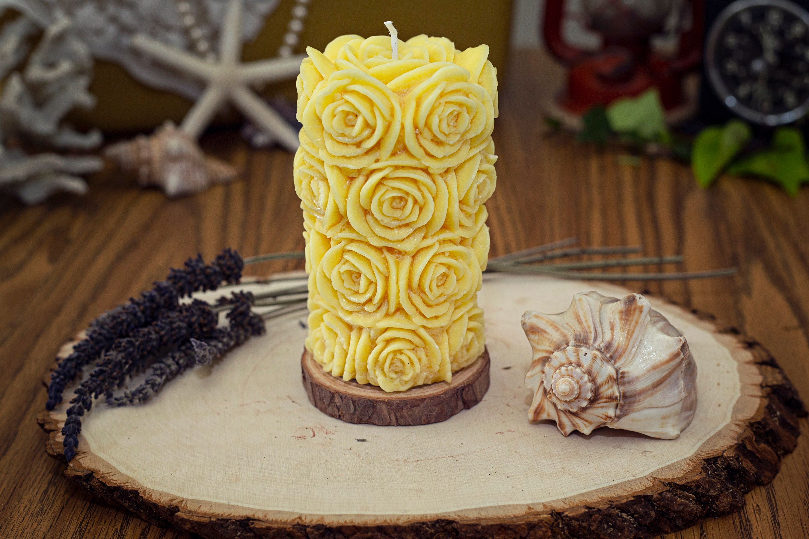 Rose Pillar Candle Etsy