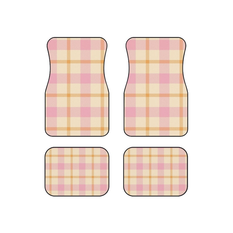 Pink and Yellow Tartan Car Mats shops (Set of 4)