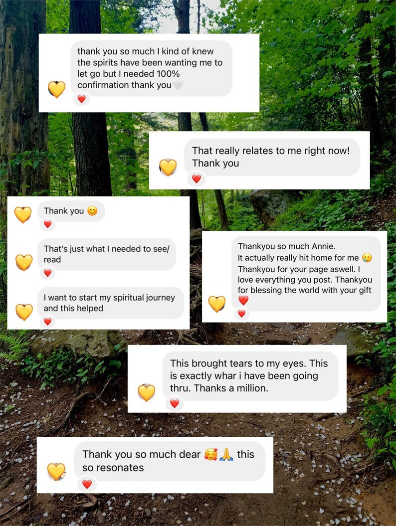 Puede incluir: Una colecci&oacute;n de burbujas de mensajes de texto digitales con expresiones de gratitud y resonancia espiritual personal. Los mensajes incluyen frases como muchas gracias, eso realmente me identifica y esto me llen&oacute; los ojos de l&aacute;grimas.