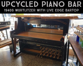 Upcycled Wurlitzer Piano Bar with Live Edge Top
