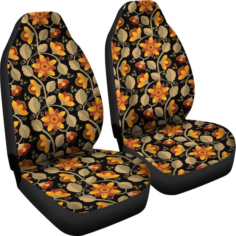 Vintage Flower Pattern Car Seat Covers Set on Black Background Etsy