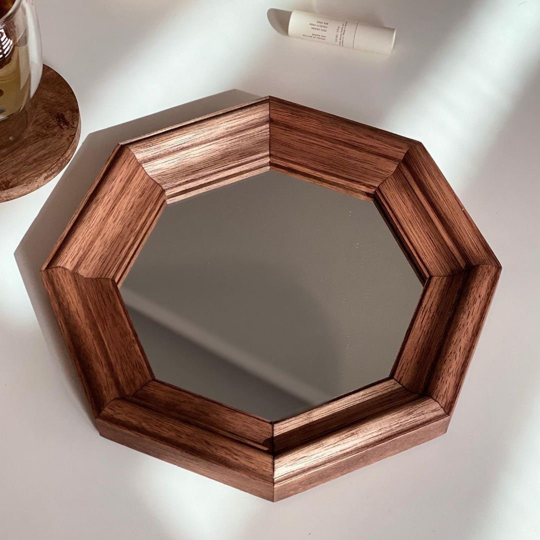 Antique wall mirror octagonal wooden frame finished with Auro Etsy