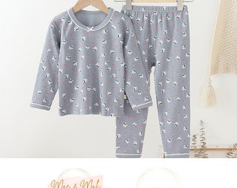 Cotton Kids Pajamas childrens pajamas Gifts for Kids Organic Girls Pajamas Gray Long Sleeves Pajamas Toddler Kids Pajamas