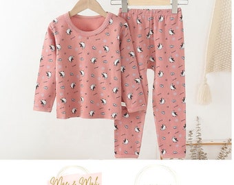 Cotton Kids Pajamas childrens pajamas Gifts for Kids Organic Girls Pajamas Pink Long Sleeves Pajamas Toddler Kids Pajamas