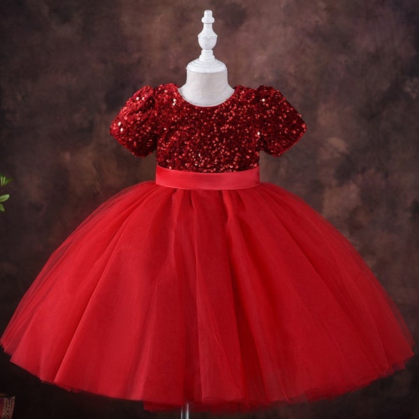 Baby Girls Red Sequins Princess flower Party tutu Kids Dresses for Girls Toddler Girl wedding Birthday Christmas