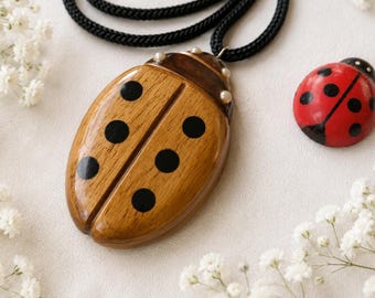 Ladybug Wooden Necklace, Handmade Ladybug Pendant, Lucky Charm Jewelry, Wood Pendant, Nature Inspired Necklace, Made in Italy