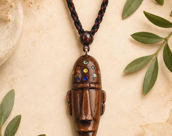 Tribal Mask Wooden Necklace, Handmade Wood Pendant, Ethnic Jewelry, African Mask Necklace, Tribal Pendant, Unisex Necklace, Made in Italy
