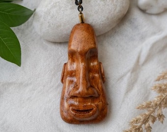 Moai Wooden Necklace, Easter Island Pendant, Handmade Wood Pendant, Tiki Necklace, Tribal Jewelry, Polynesian Necklace, Made in Italy