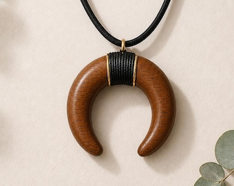 Wooden Crescent Moon Necklace | Crescent Moon Pendant | Adjustable Boho Necklace | Handmade Natural Jewelry | One-of-a-kind
