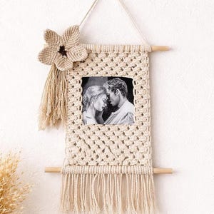 Macrame Photo Frame   Portafoto Macramè Boho da Parete, Decorazione Casa Naturale, Regalo Romantico Coppia, Wall Hanging Fatto a Mano