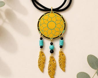 Satin Gold Plexiglass Dreamcatcher Necklace - Car Rearview Mirror Dreamcatcher - Plexiglass Dreamcatcher Necklace