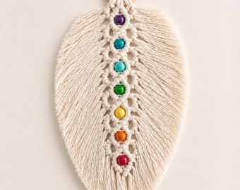 Chakra Macrame Wall Hanging, Macrame Feather, Boho Wall Decor, Yoga Decor, Meditation Decor, Spiritual Home Decor, 7 Chakra Feather