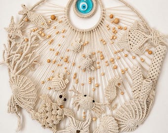 Macrame Wall Hanging, Ocean Wall Art, Coastal Wall Decor, Macramé Seabed, Fiber Art, Handmade Cotton Decor