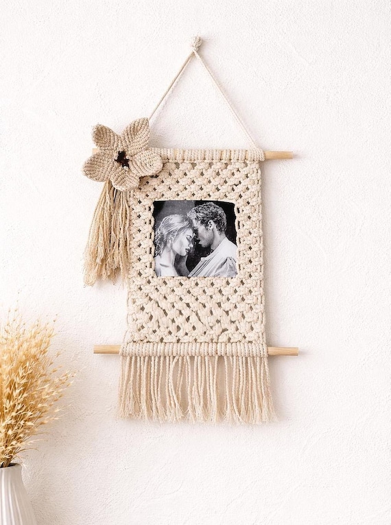 Macrame Photo Frame   Portafoto Macramè Boho da Parete, Decorazione Casa Naturale, Regalo Romantico Coppia, Wall Hanging Fatto a Mano