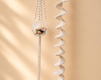 Crochet Wind Spinner & Macrame Glass Hanging Planter Set | Boho Hanging Decor | Handmade Cotton Home Decor | Coastal Wall Decoration