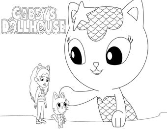 Mercat and Small Gabby with Pandy coloring sheet