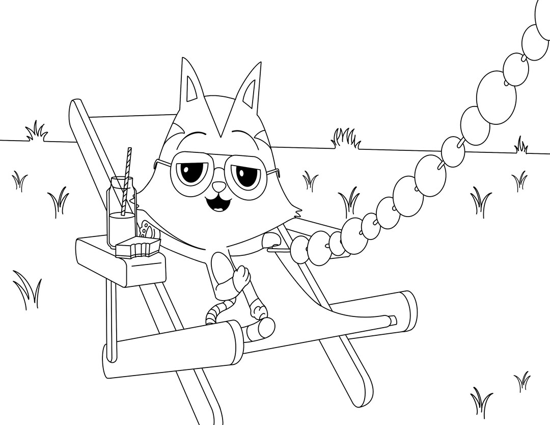 Gabbys Dollhouse Cat Rat Outside Relaxing Png. Coloring Sheet Digital ...