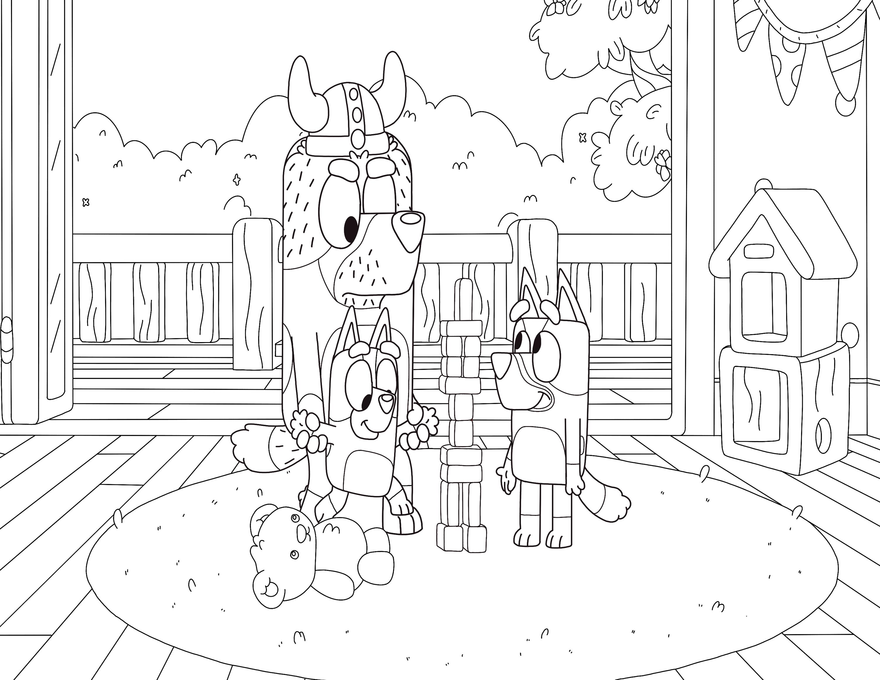 Bluey Viking Dad With Bluey and Bingo Playing Digital Kids Coloring ...