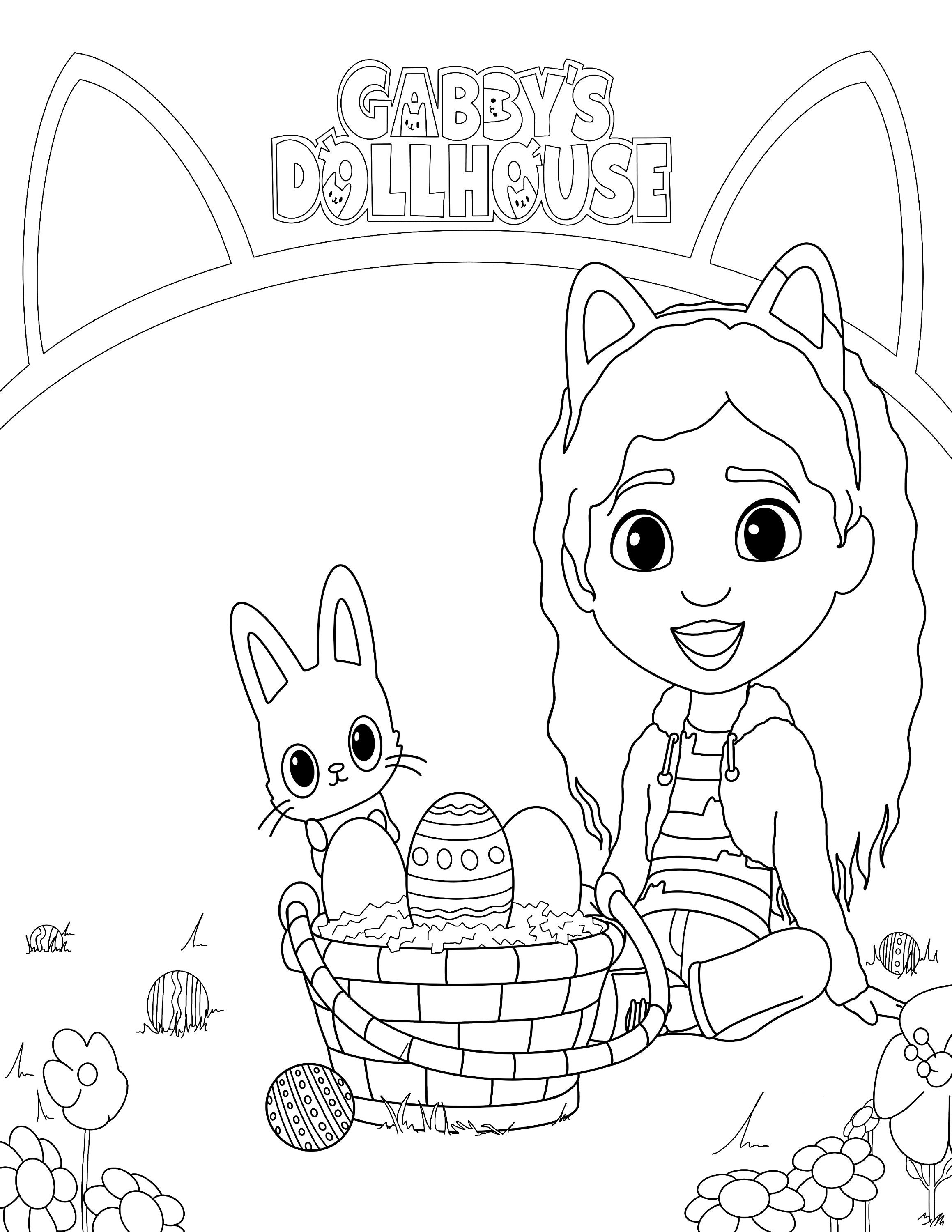 Five Pack of Digital Gabbys Dollhouse With Easter Kitty Bunny Coloring