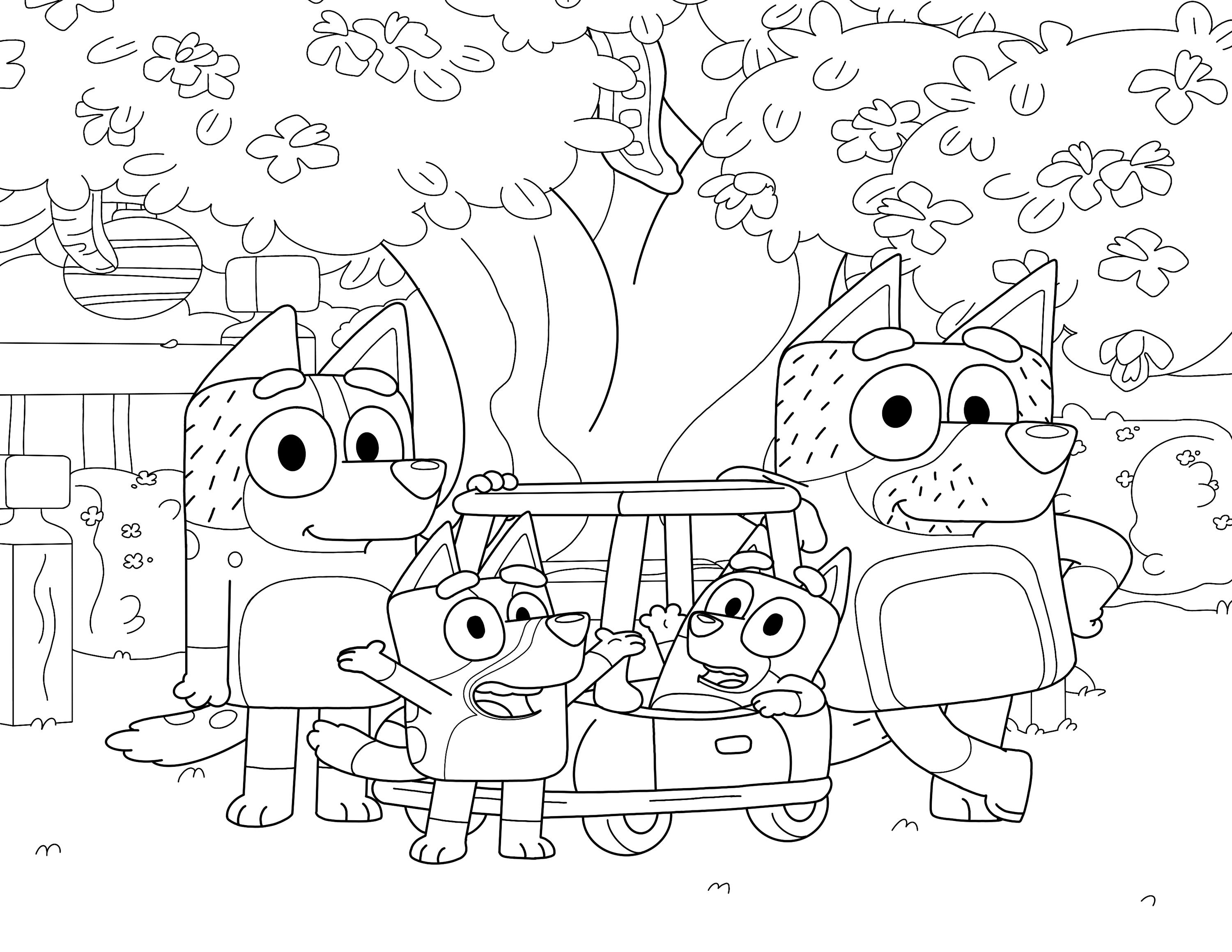 Bluey and Bingo Family Together Digital Kids Coloring Page Png ...