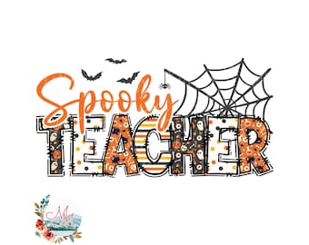 PNG di Halloween dell'insegnante spettrale / Sublimazione dell'insegnante di Halloween / T-shirt autunnale dell'insegnante / File di progettazione digitale dell'insegnante di Halloween / Ritorno a scuola