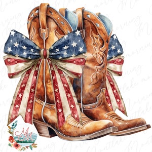 Kokette Cowgirl Sublimation | Americana USA Stiefel und Bögen | Western Cowgirl Design | Bauernhof Clipart | Vierter Juli PNG | 4. Selbständigkeit