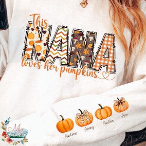 This Nana Loves Her Pumpkins PNG | Fall Grandma DTF DTG Sublimation | Thanksgiving Grammy Digital Design File Download | Nana Sleeve Design