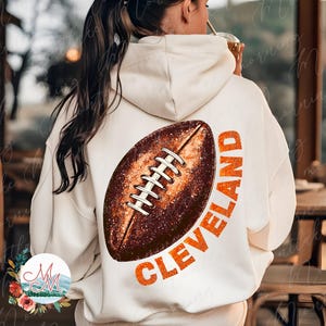 Cleveland Football PNG | Arquivo Cleveland Glitter Football | Design de futebol feminino Ohio Glittery | Sublimação de equipe esportiva DTF DTG Digital